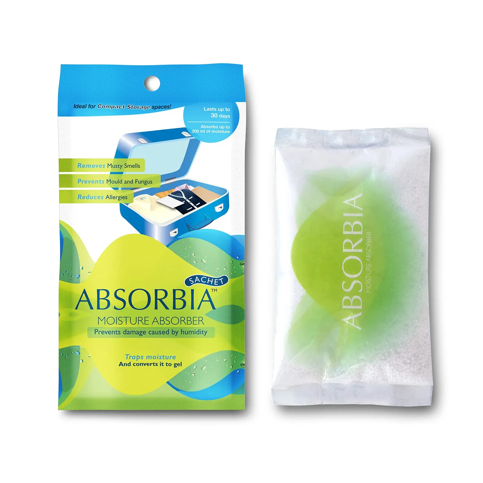 Absorbia Moisture Absorber | Absorbia Sachet - Season Pack of 24 (200ml Each) | Dehumidier for Bags, Suitcases Drawers | Fights Against Moisture,…