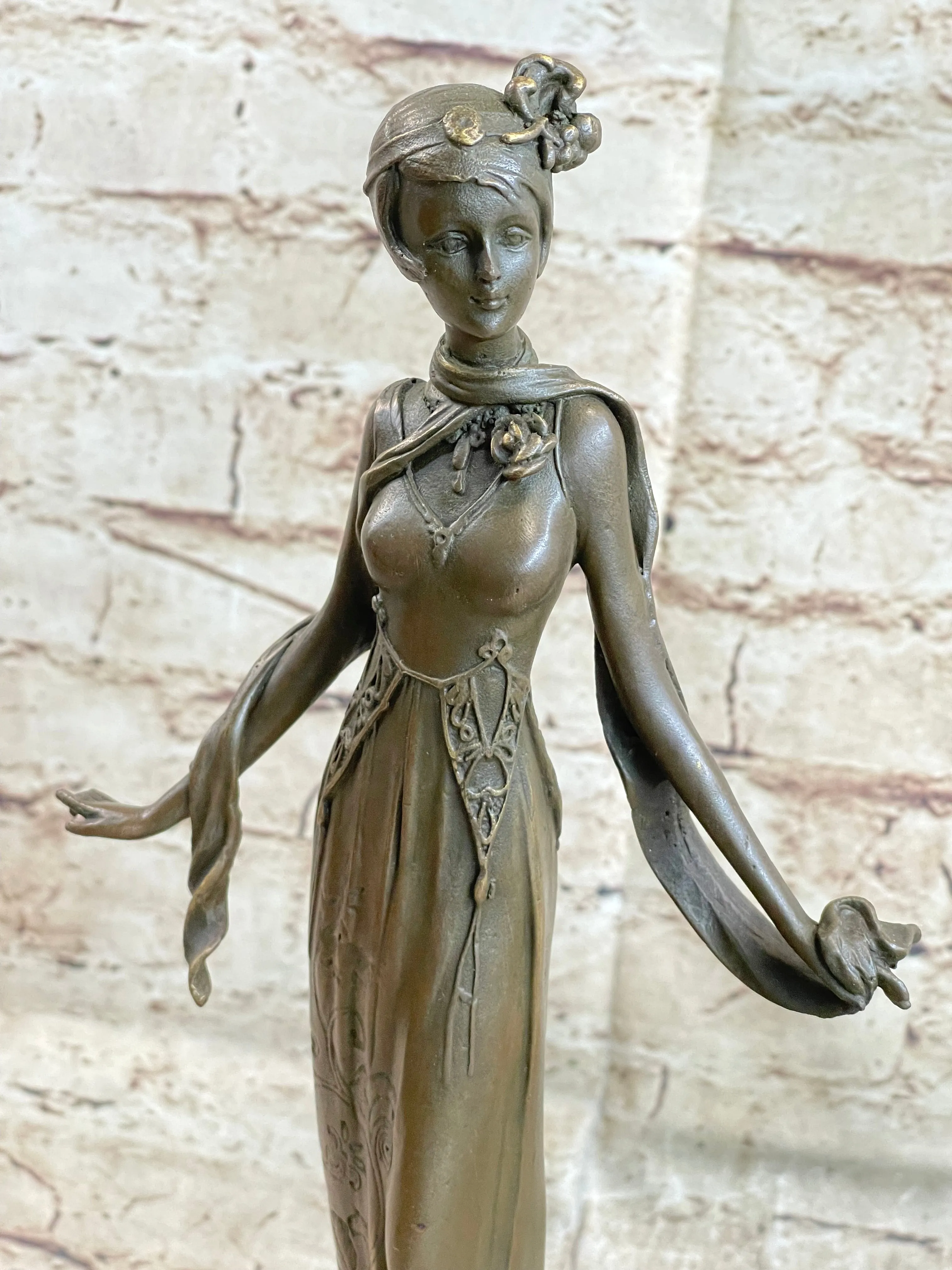 Art Deco Bronze Fashion Model Statue Sculpture Figure Decor 13" x 5"