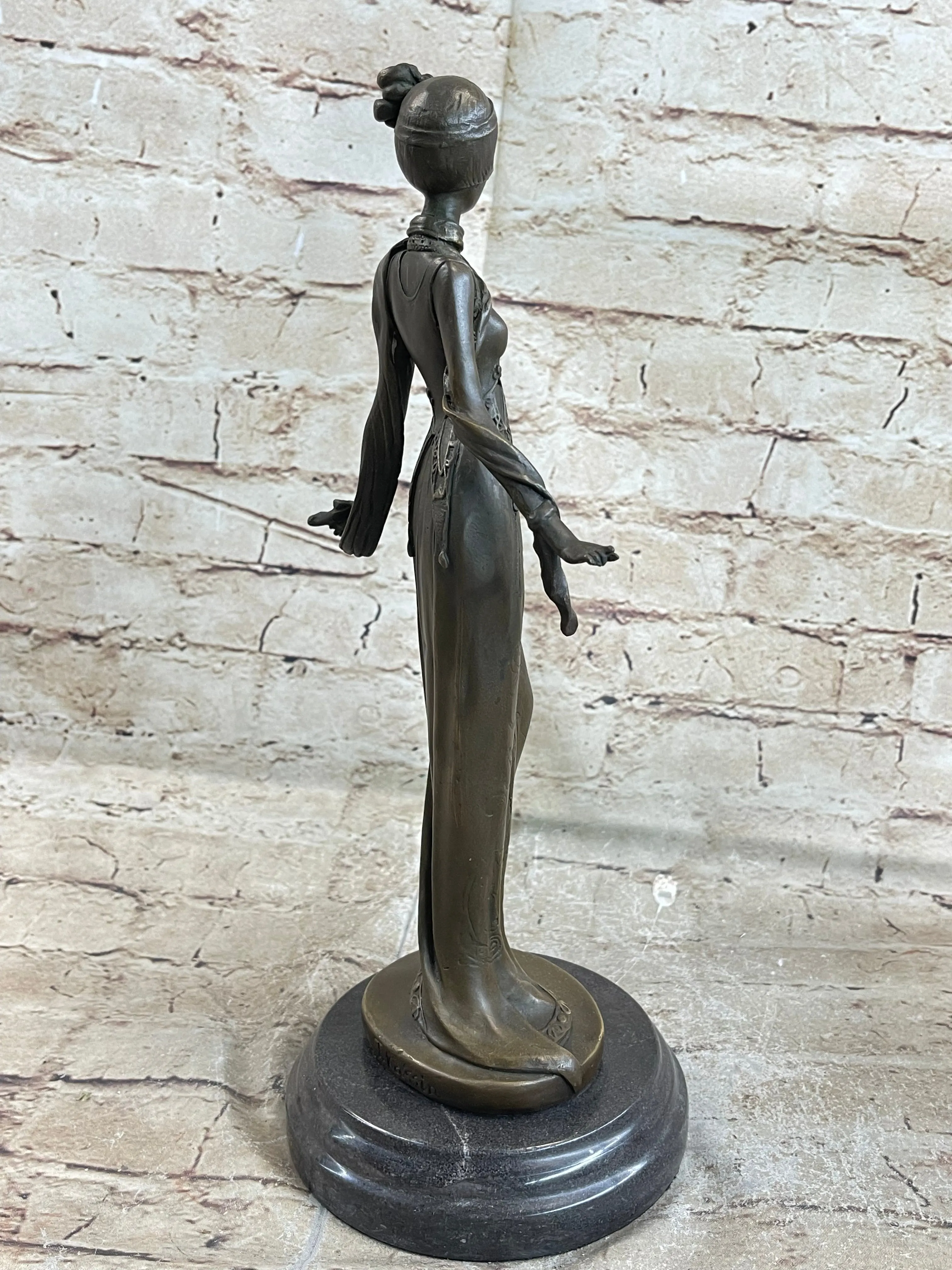 Art Deco Bronze Fashion Model Statue Sculpture Figure Decor 13" x 5"