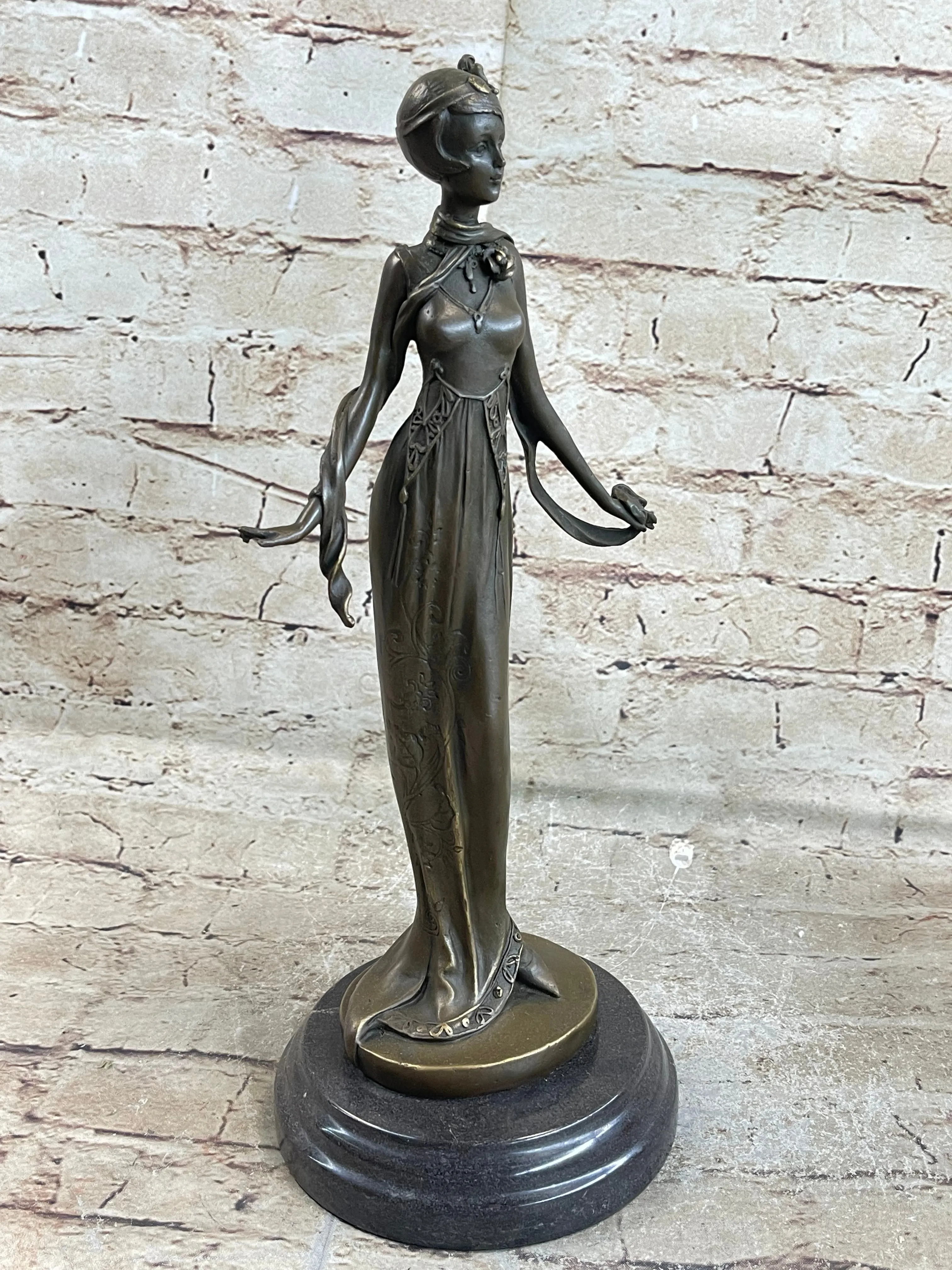 Art Deco Bronze Fashion Model Statue Sculpture Figure Decor 13" x 5"