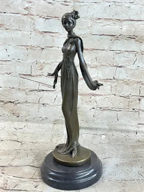 Art Deco Bronze Fashion Model Statue Sculpture Figure Decor 13" x 5"