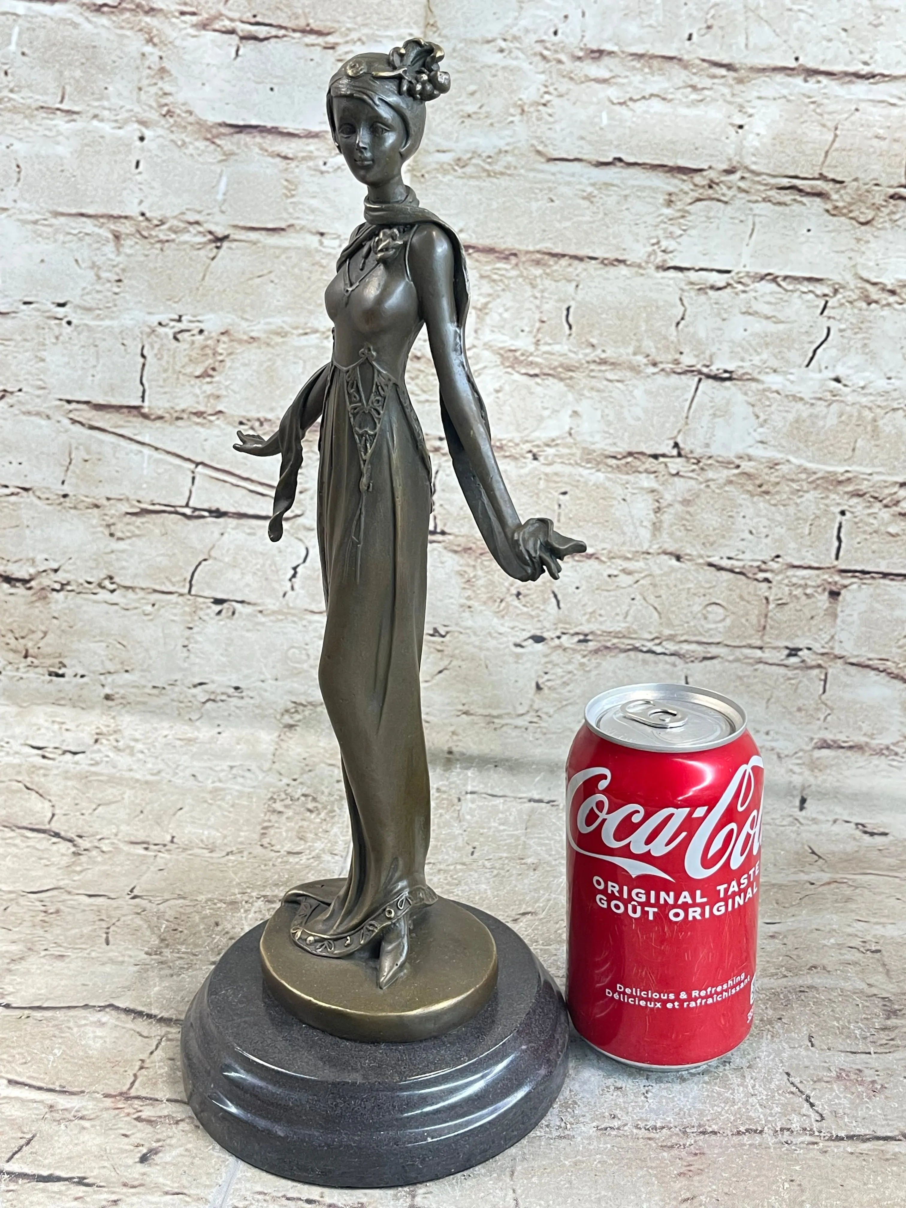 Art Deco Bronze Fashion Model Statue Sculpture Figure Decor 13" x 5"