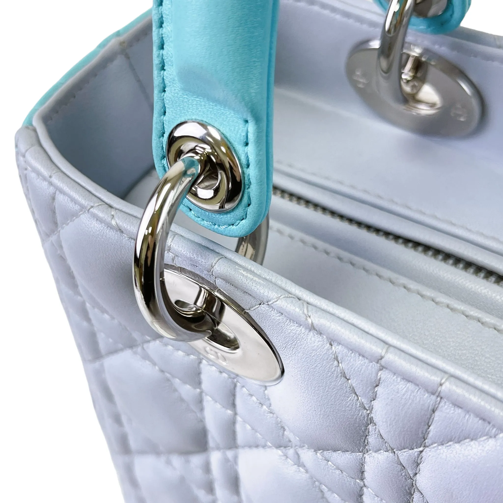 Bi-colour Lady Dior Lambskin Medium Blue SHW