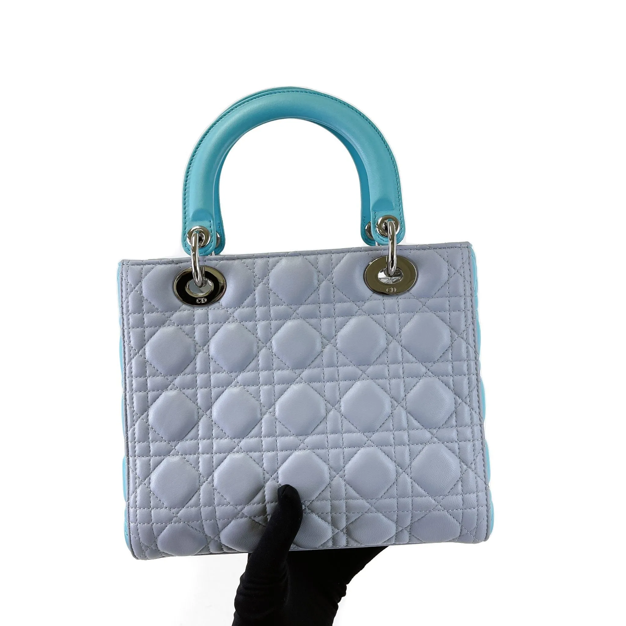 Bi-colour Lady Dior Lambskin Medium Blue SHW