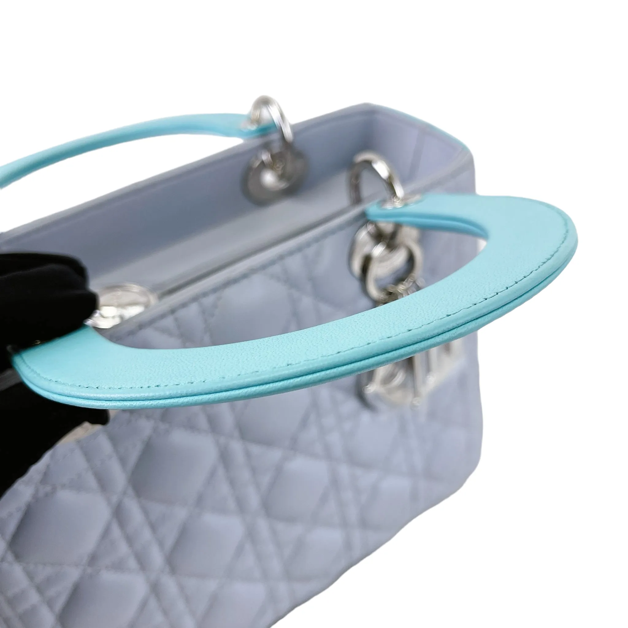 Bi-colour Lady Dior Lambskin Medium Blue SHW