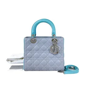 Bi-colour Lady Dior Lambskin Medium Blue SHW