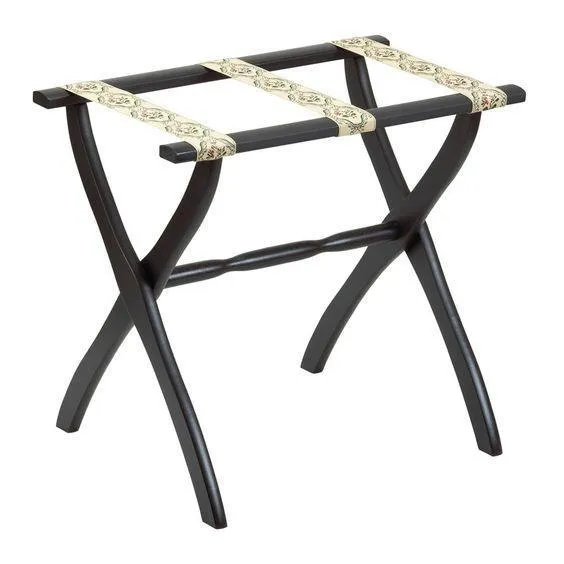 Black Contour Leg Wood Luggage Rack with 3 Petit Point Straps