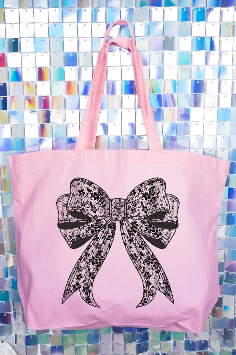 Black Lace Bow Canvas Jumbo Tote