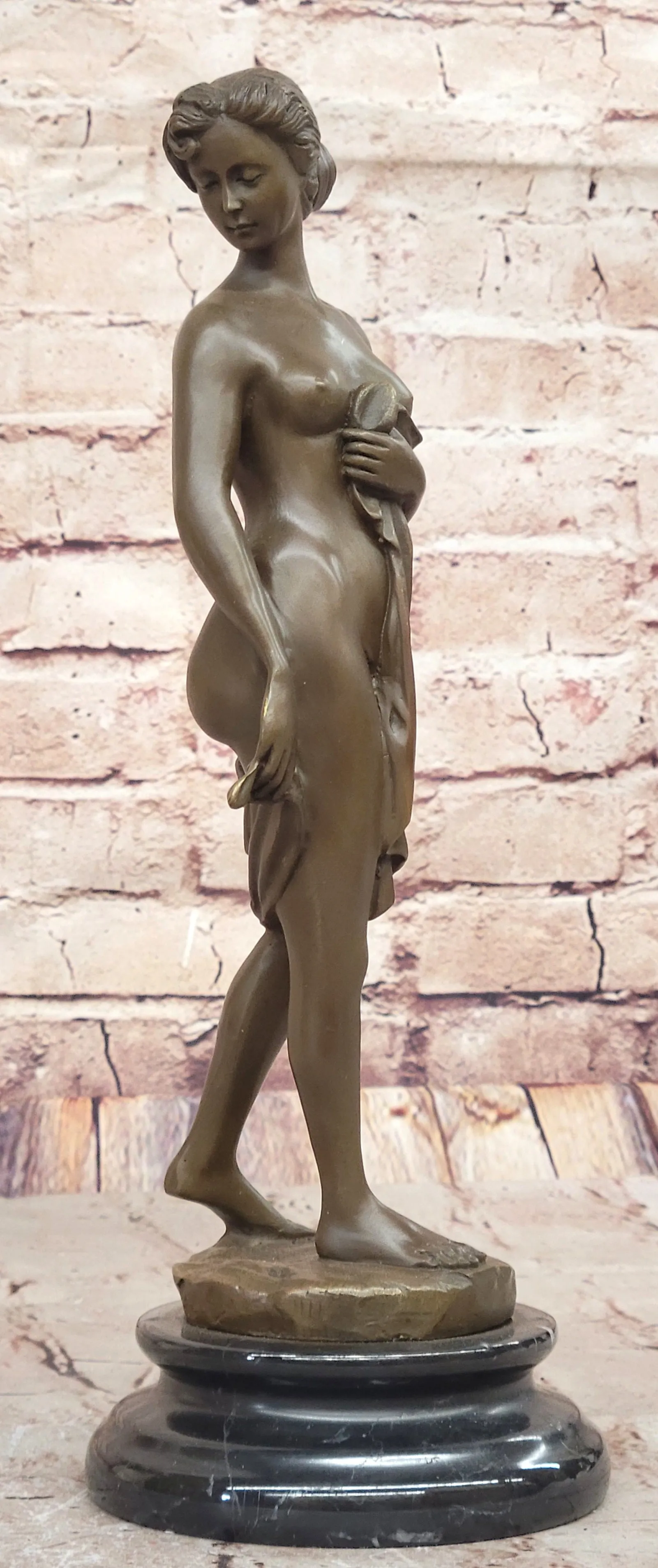 Bronze Nude Woman Figurine Elegant Classical Sculpture on Marble Base