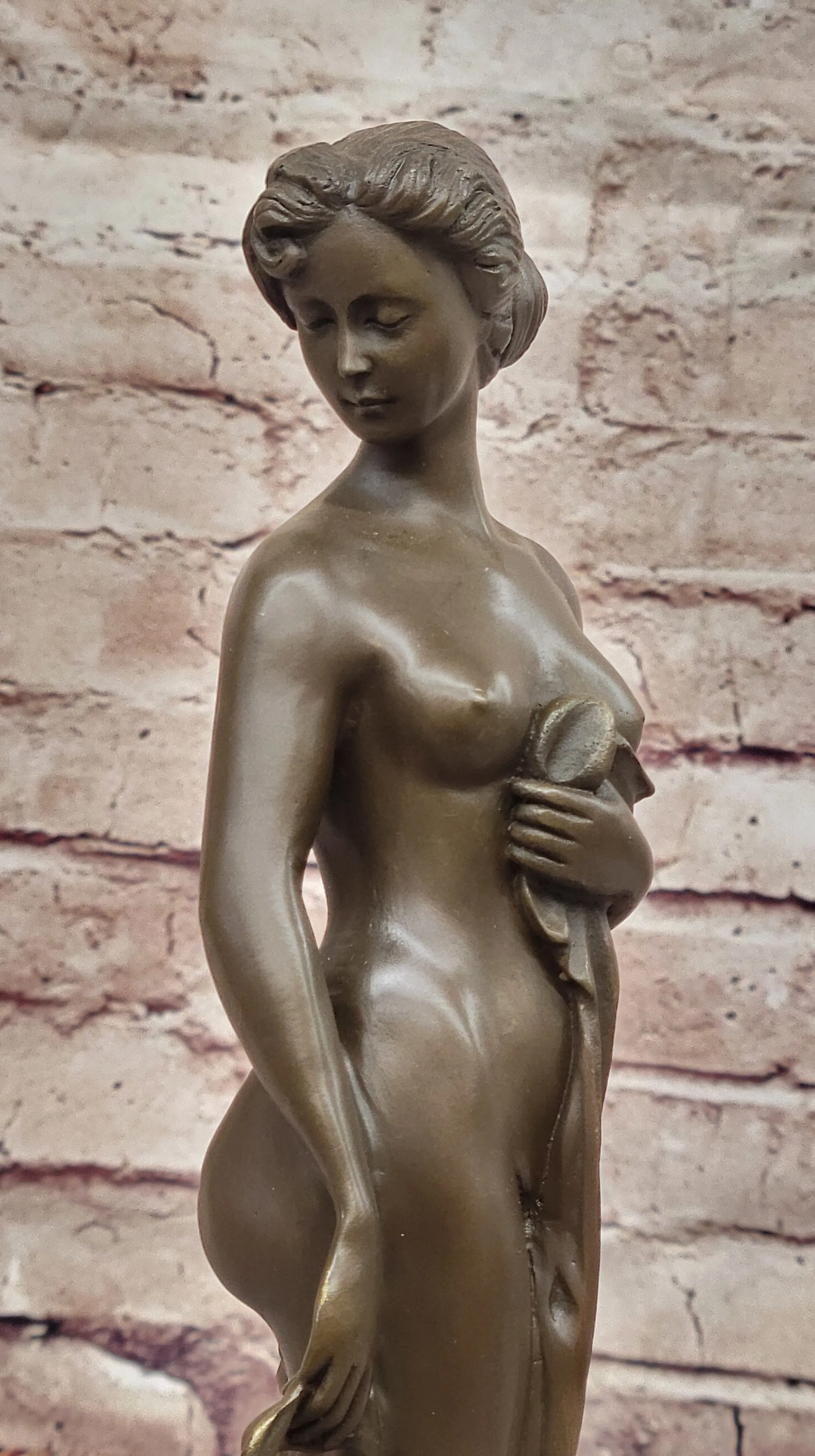 Bronze Nude Woman Figurine Elegant Classical Sculpture on Marble Base