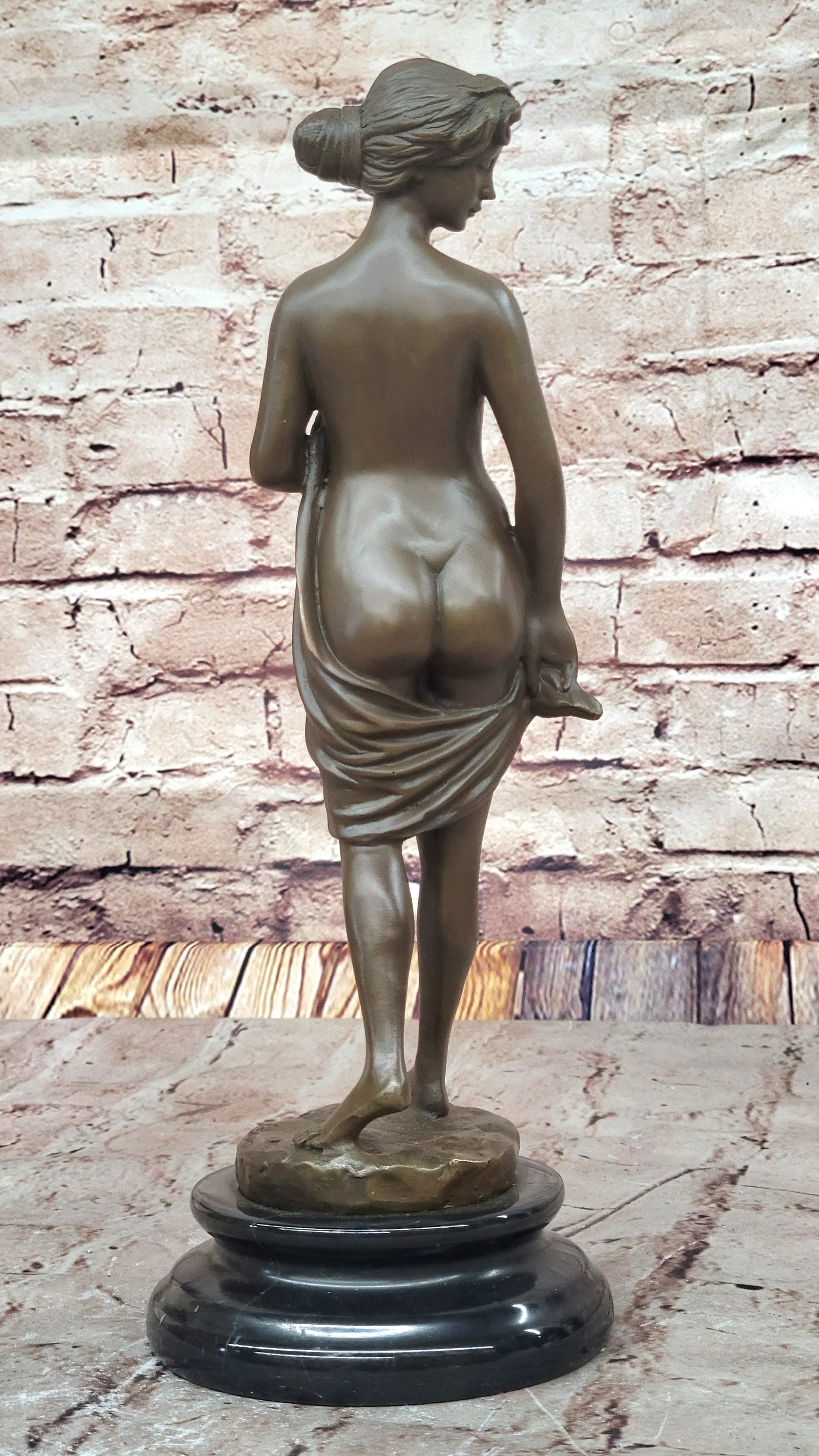 Bronze Nude Woman Figurine Elegant Classical Sculpture on Marble Base