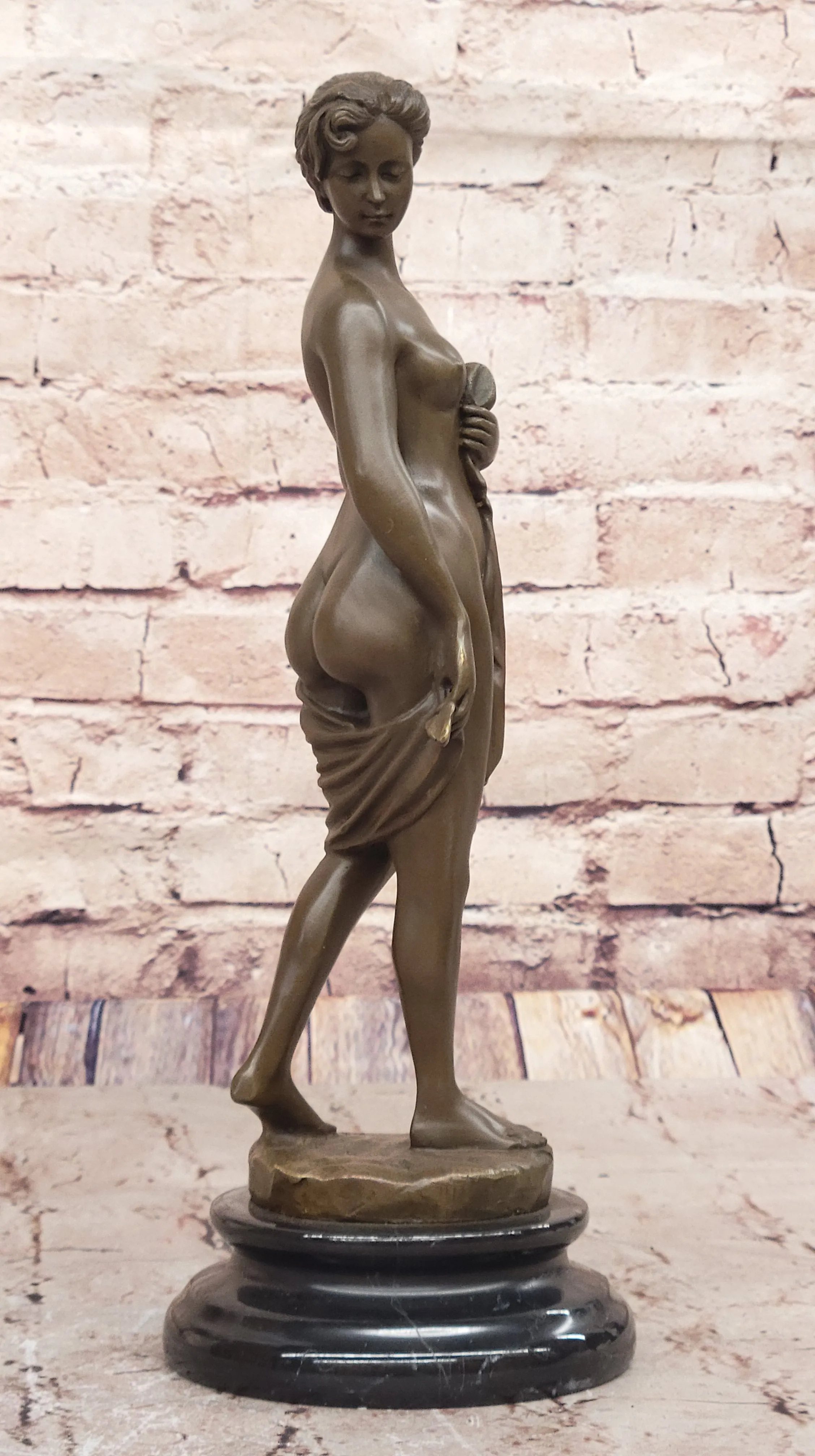 Bronze Nude Woman Figurine Elegant Classical Sculpture on Marble Base