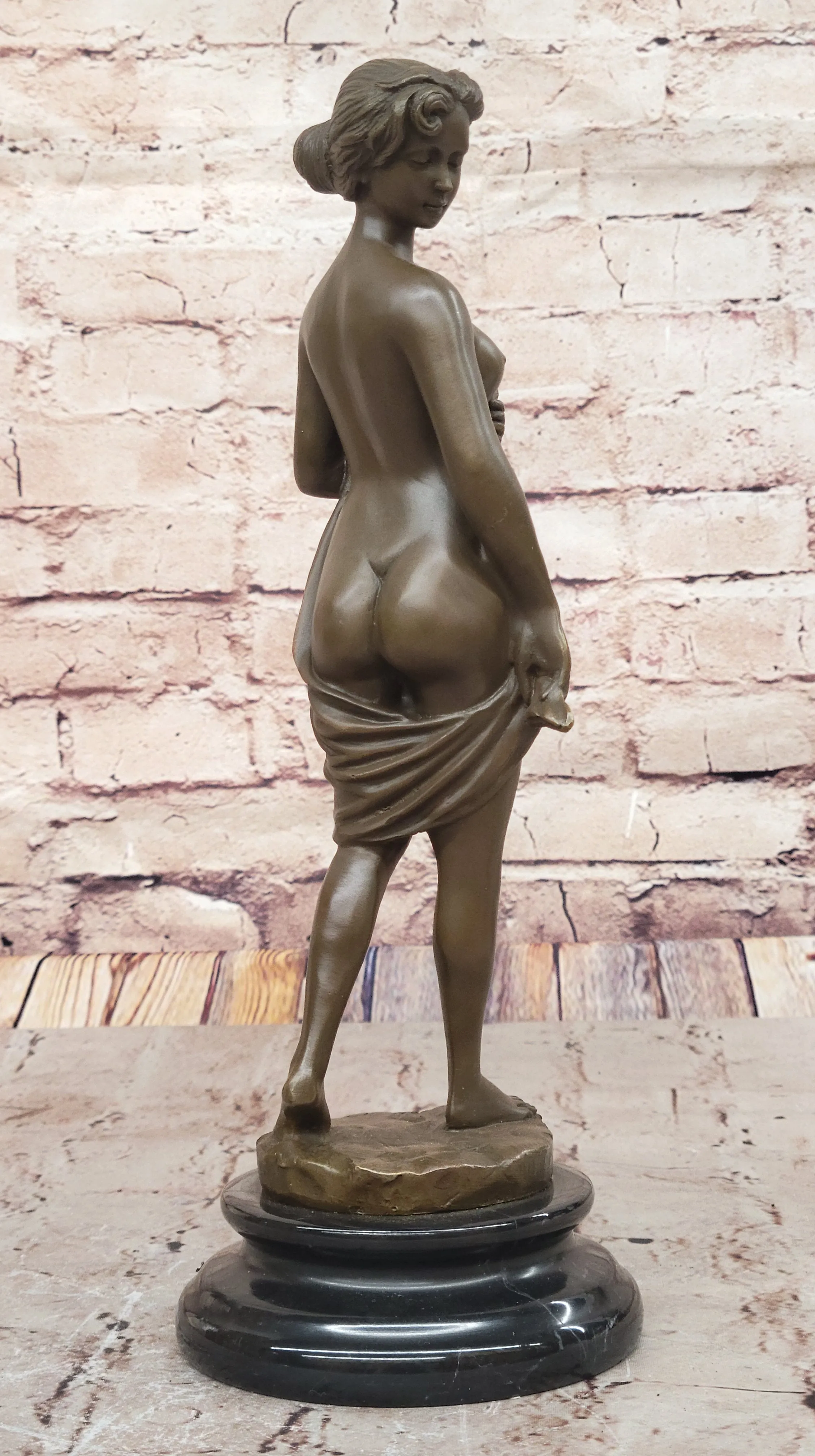 Bronze Nude Woman Figurine Elegant Classical Sculpture on Marble Base