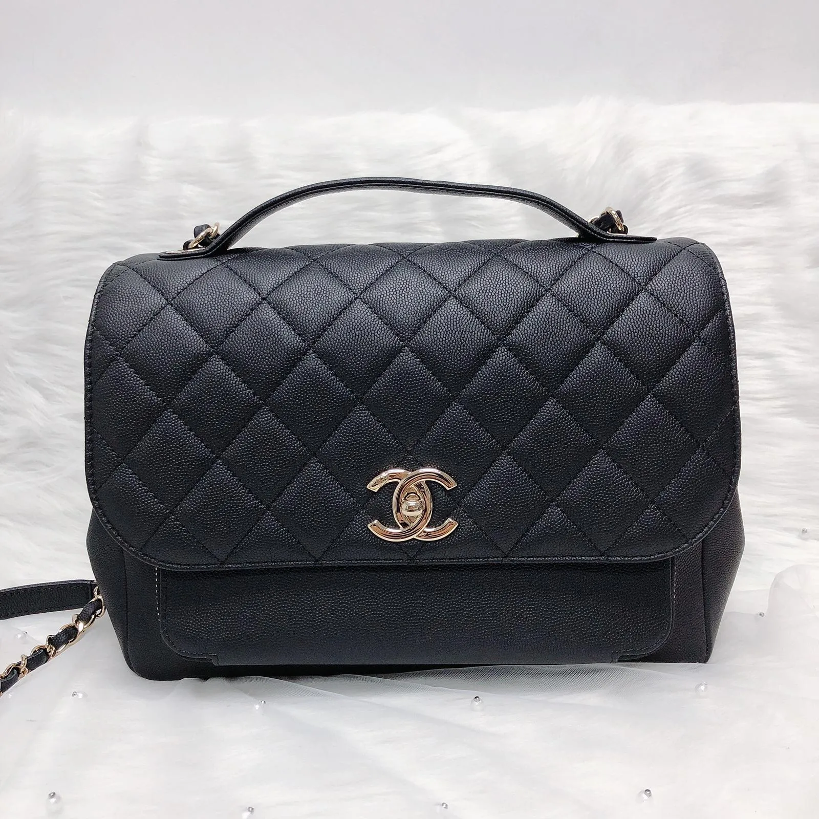 Business Affinity Flap Black Quilted Caviar Leather with GHW Large