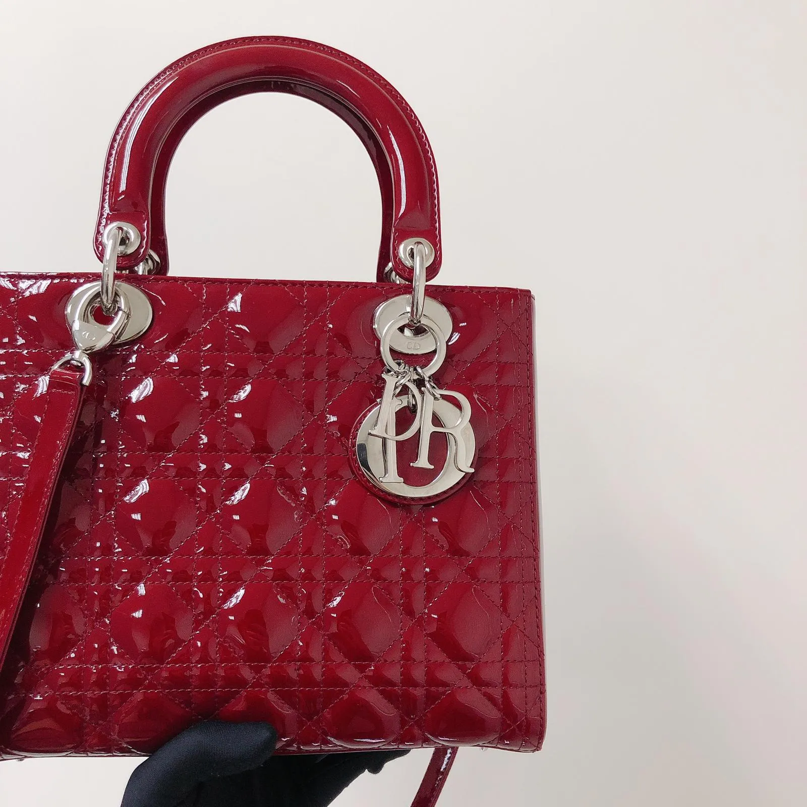 Cannage Lady Dior Medium in Patent Red with SHW