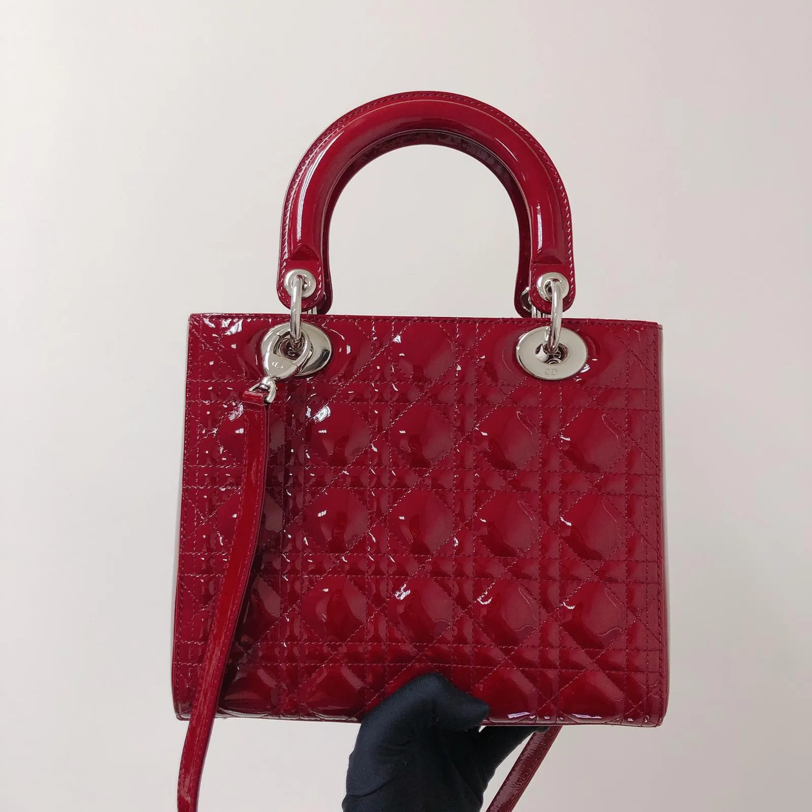 Cannage Lady Dior Medium in Patent Red with SHW