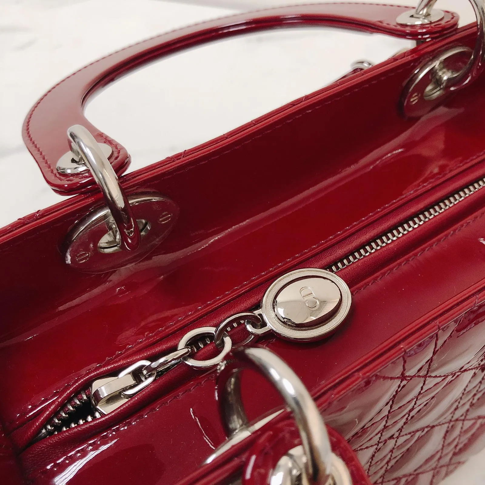 Cannage Lady Dior Medium in Patent Red with SHW