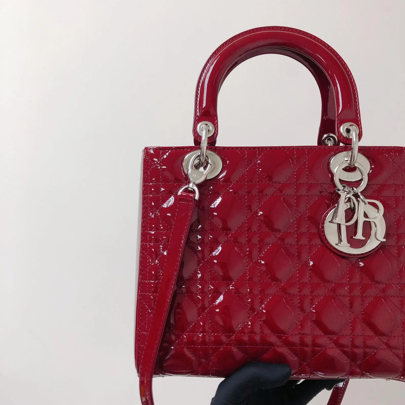 Cannage Lady Dior Medium in Patent Red with SHW