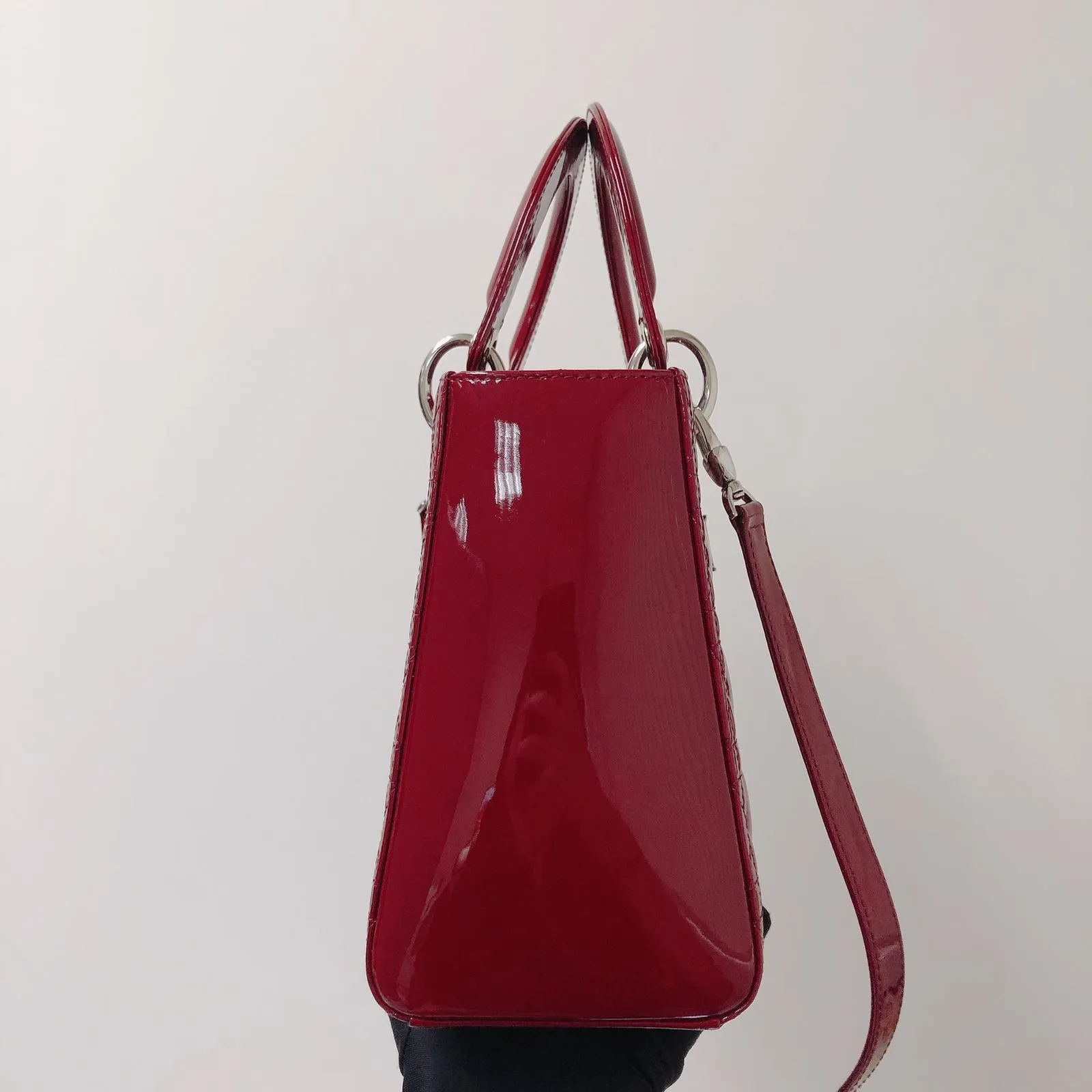 Cannage Lady Dior Medium in Patent Red with SHW