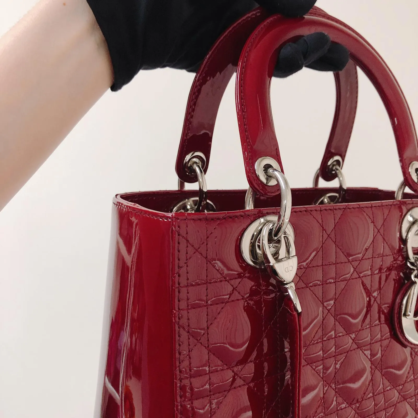 Cannage Lady Dior Medium in Patent Red with SHW