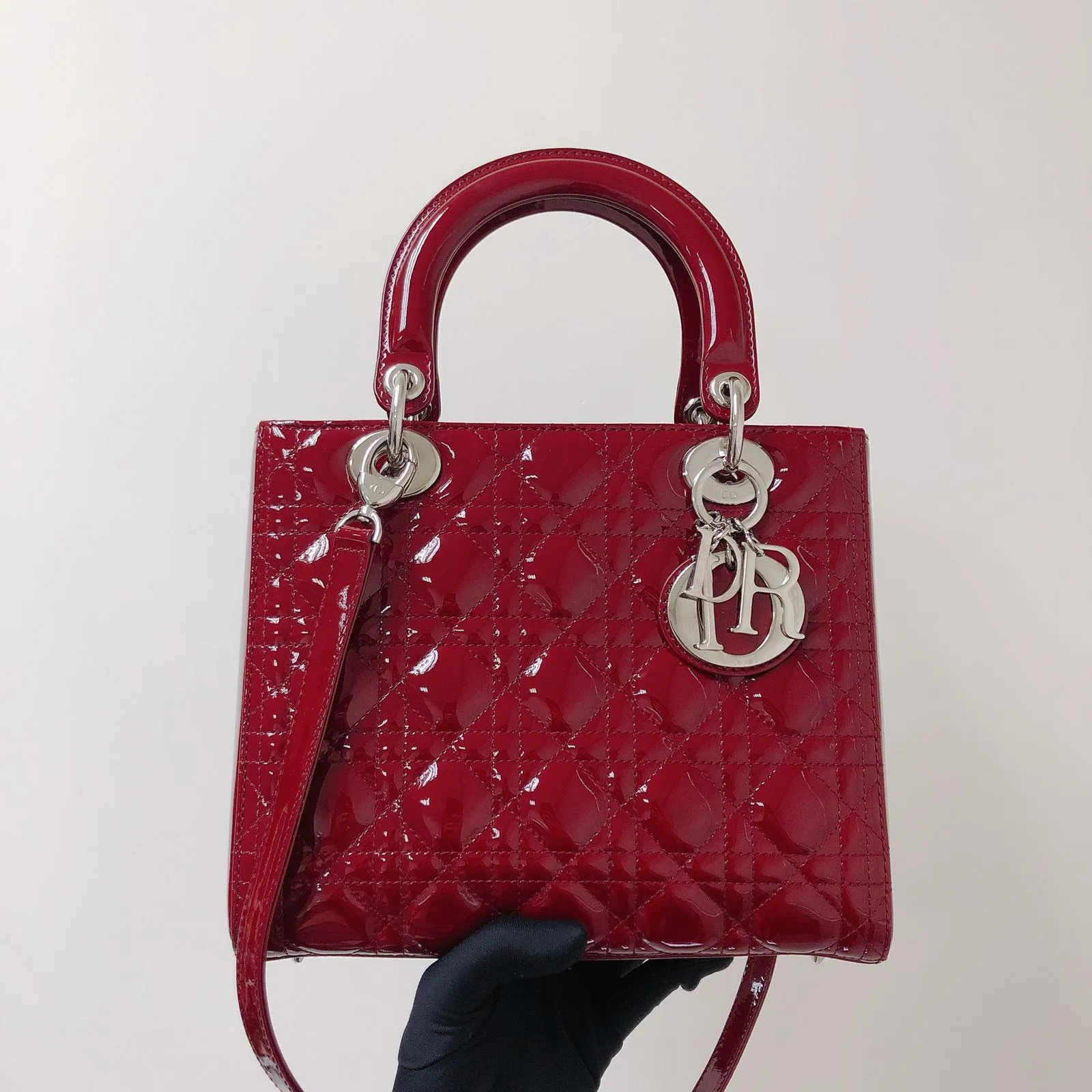 Cannage Lady Dior Medium in Patent Red with SHW