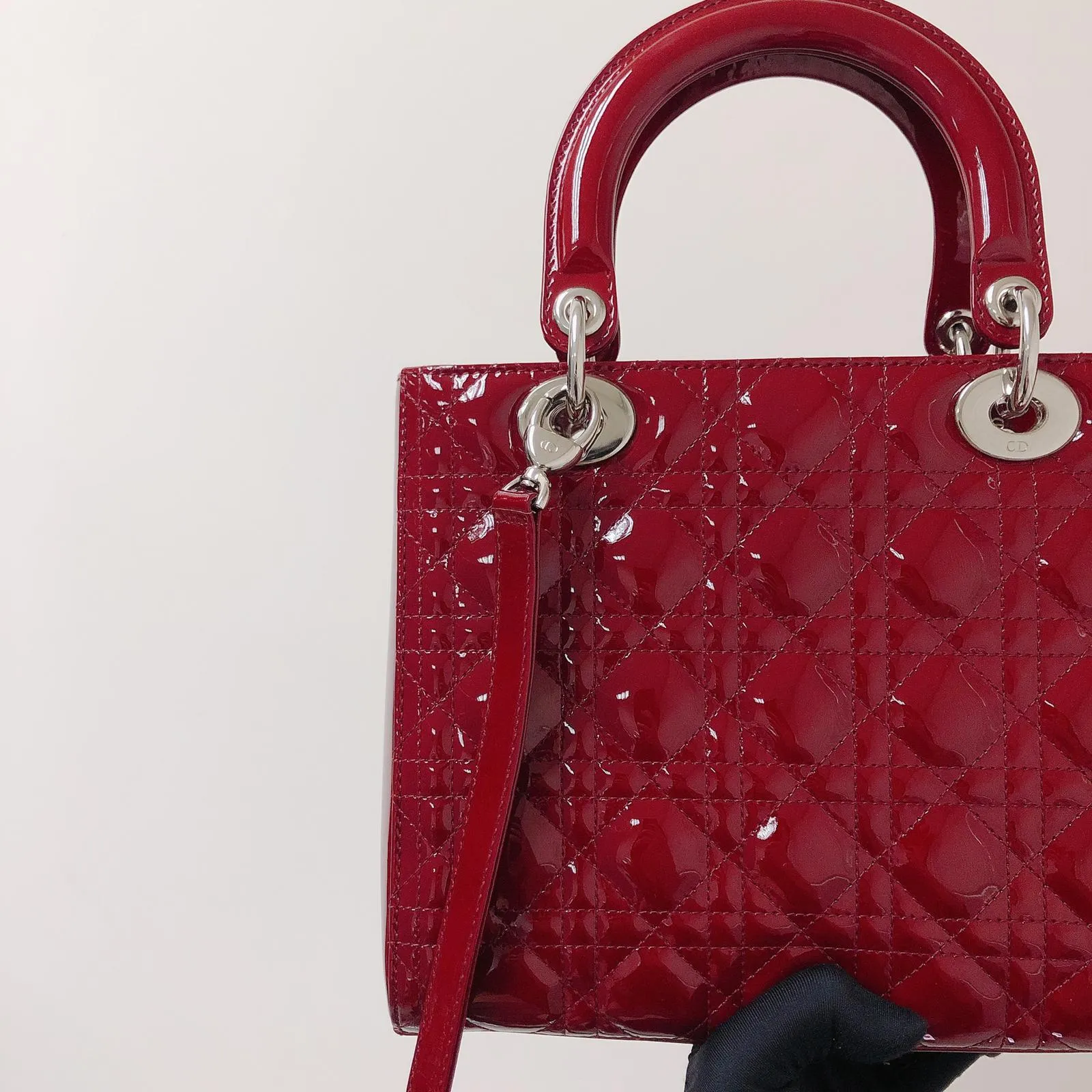 Cannage Lady Dior Medium in Patent Red with SHW