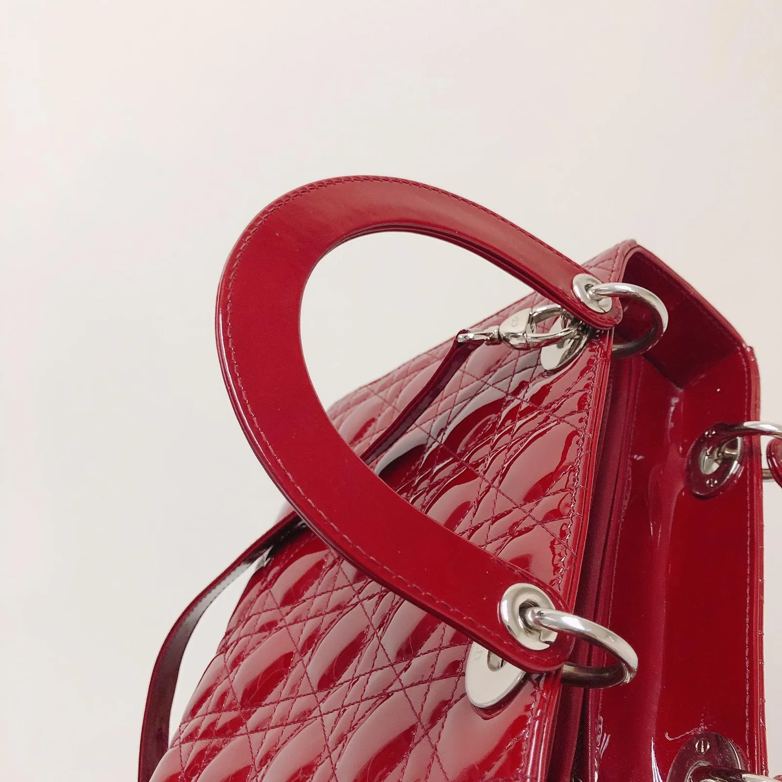 Cannage Lady Dior Medium in Patent Red with SHW