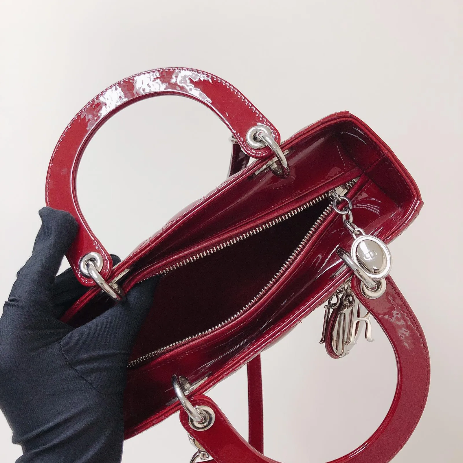 Cannage Lady Dior Medium in Patent Red with SHW