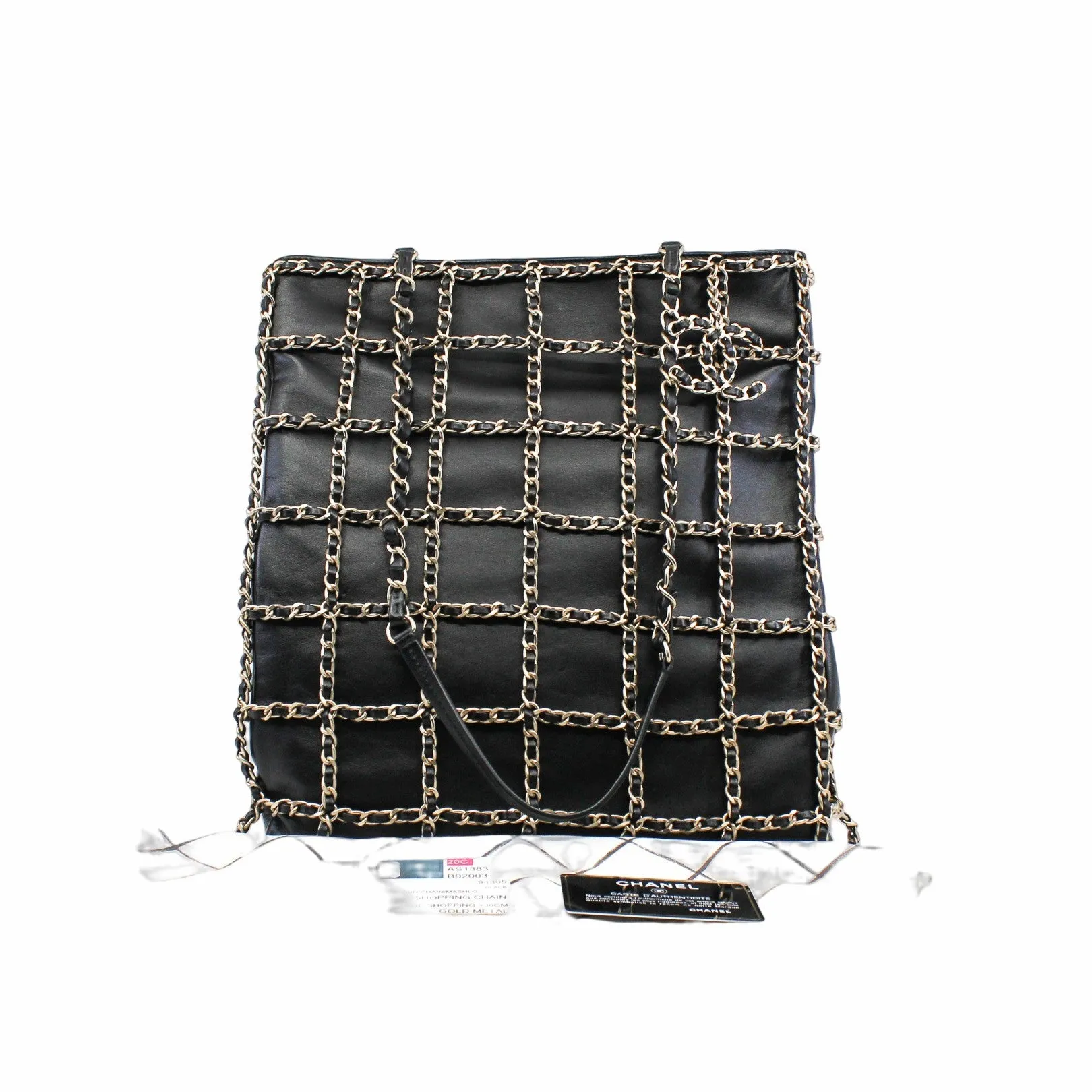 Chain Frame CC Charm Shopping Tote lamb skin black  ghw