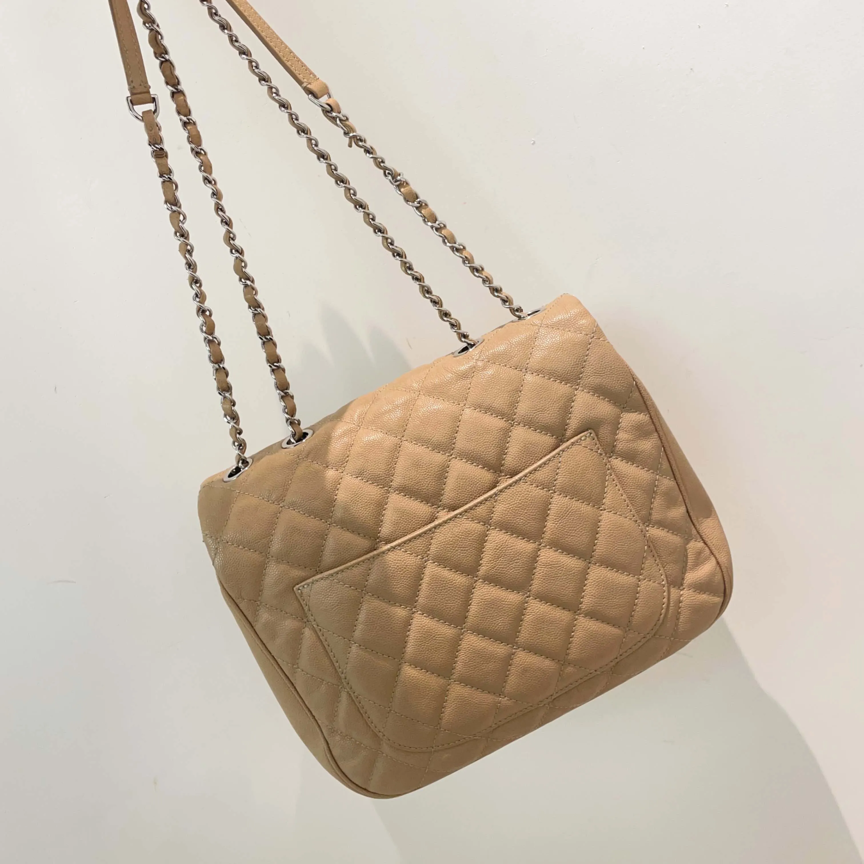 Chanel Beige Flap Bag Medium Quilted Chain Shoulder