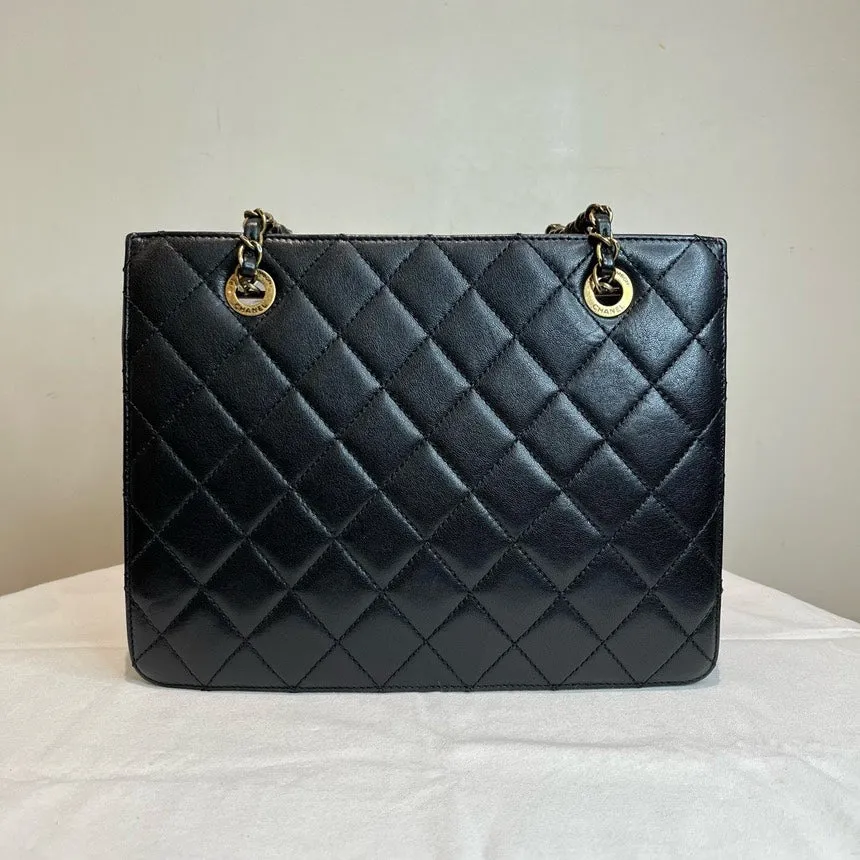 Chanel Black Lambskin Chain Bag Medium