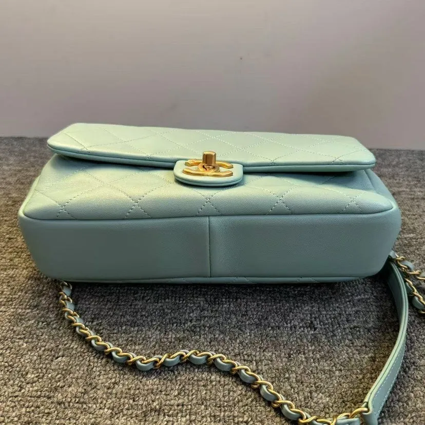 Chanel Coco Handle Flap Bag Light Blue Quilted Leather Medium