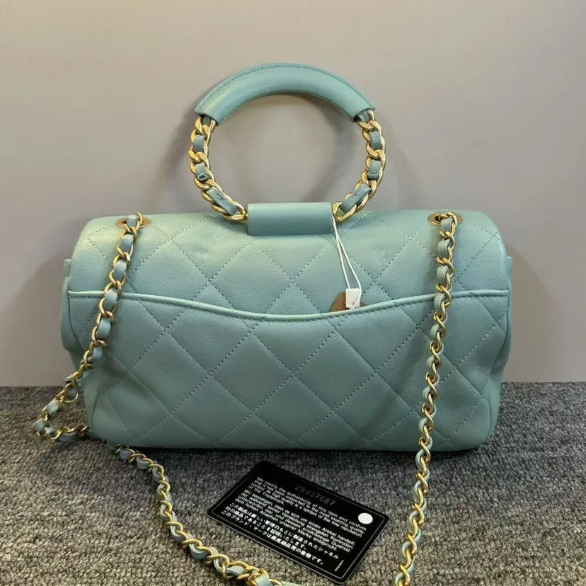 Chanel Coco Handle Flap Bag Light Blue Quilted Leather Medium