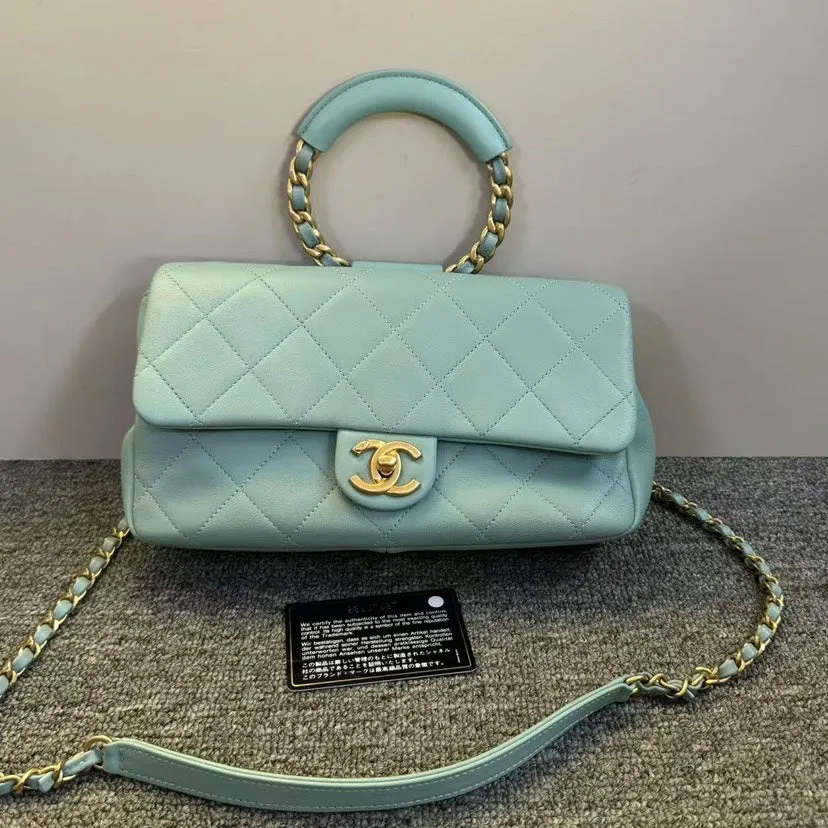 Chanel Coco Handle Flap Bag Light Blue Quilted Leather Medium