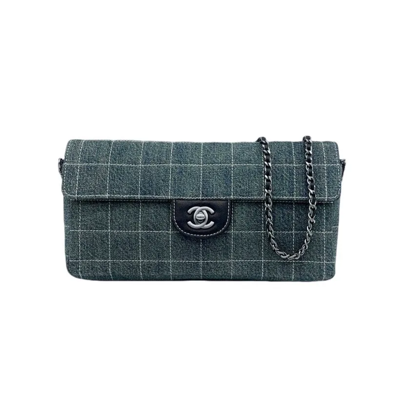 Chanel Denim Chocolate Bar Chain Shoulder Bag Green