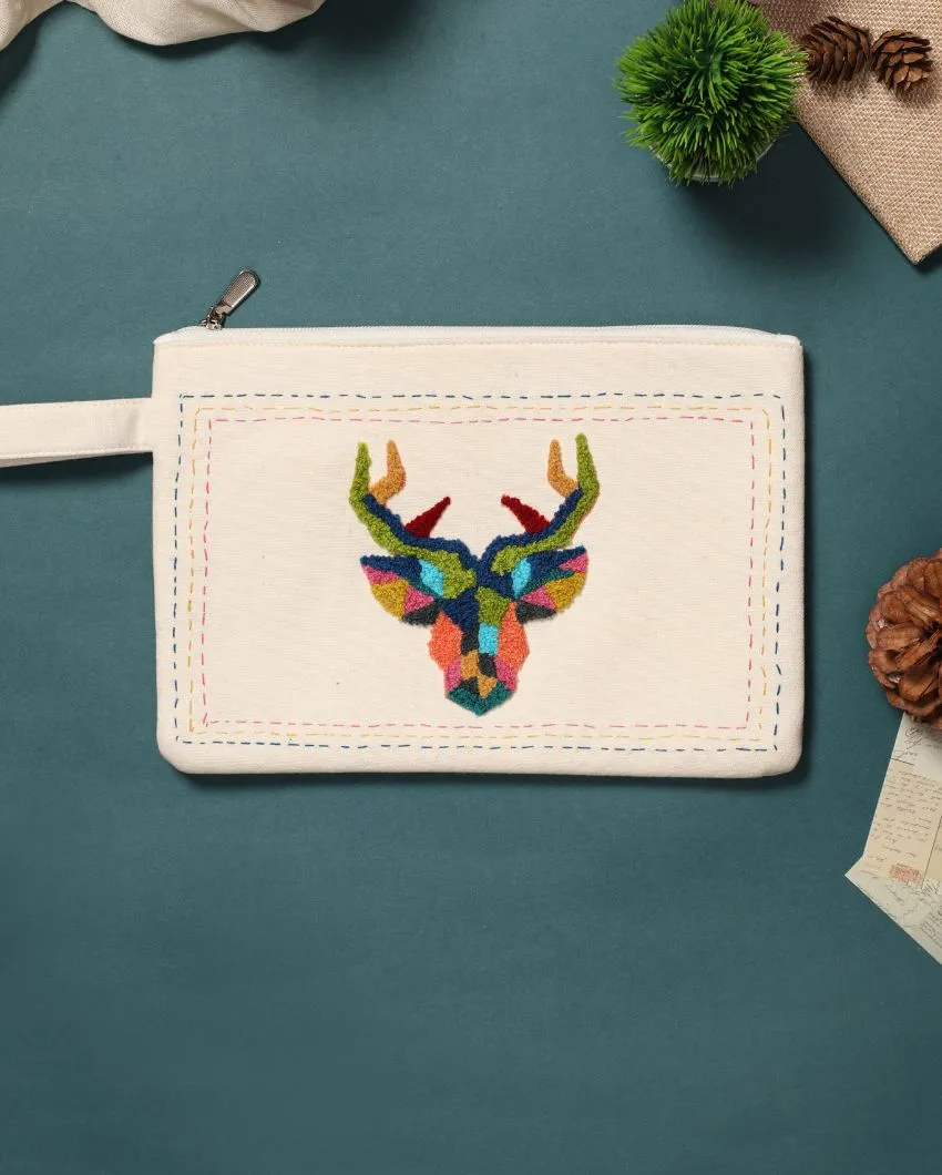 Charming and Nostalgic Vintage Deer Cotton Pouch | 11 x 7 x 0.5 inches