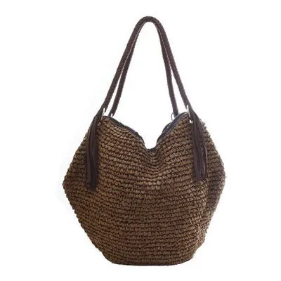 Christmas Gift Bohemian Straw Women Shoulder Bags Casual Large Capacity Rattan Tote Woven Wicker Tassel Buckets Lady Handbags Summer Beach Sac