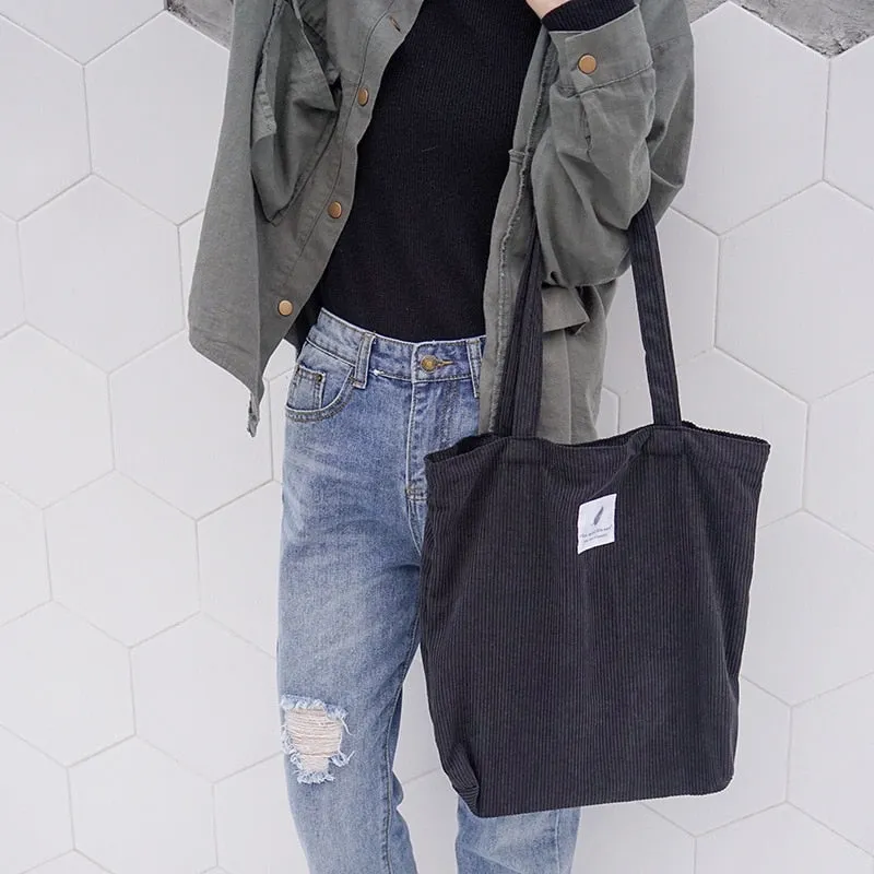 Christmas Gift Women Corduroy Canvas Tote Handbag Female Cloth Shoulder Bags Young Ladies Casual Shopping Bag Girls Reusable Folding Bags