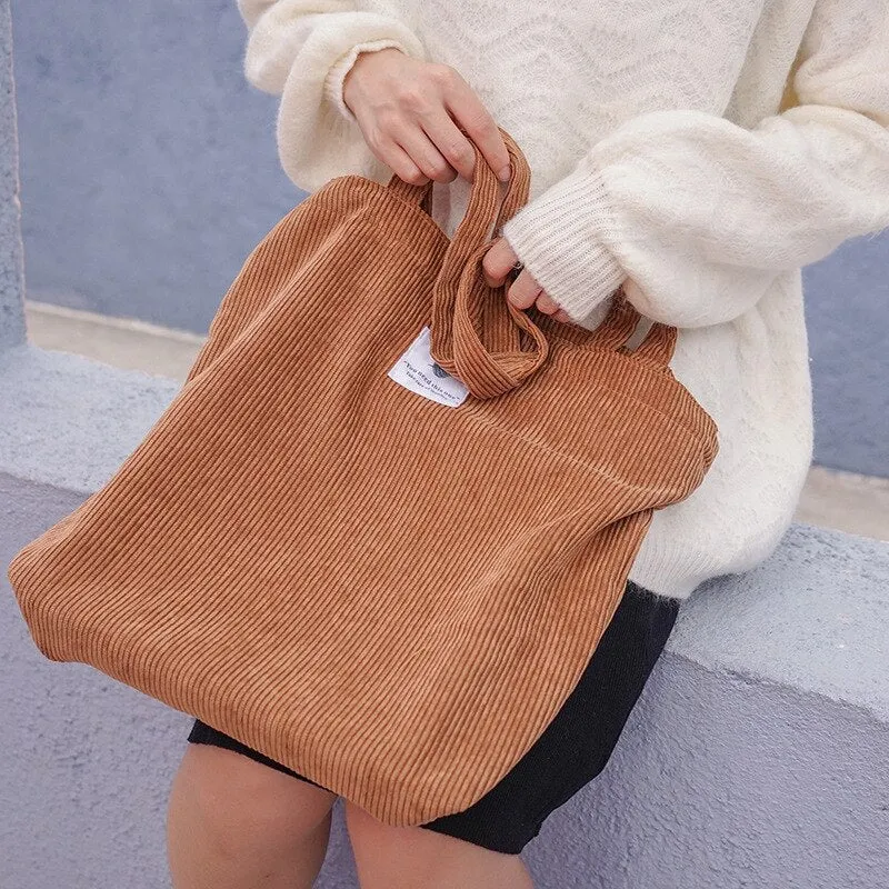 Christmas Gift Women Corduroy Canvas Tote Handbag Female Cloth Shoulder Bags Young Ladies Casual Shopping Bag Girls Reusable Folding Bags