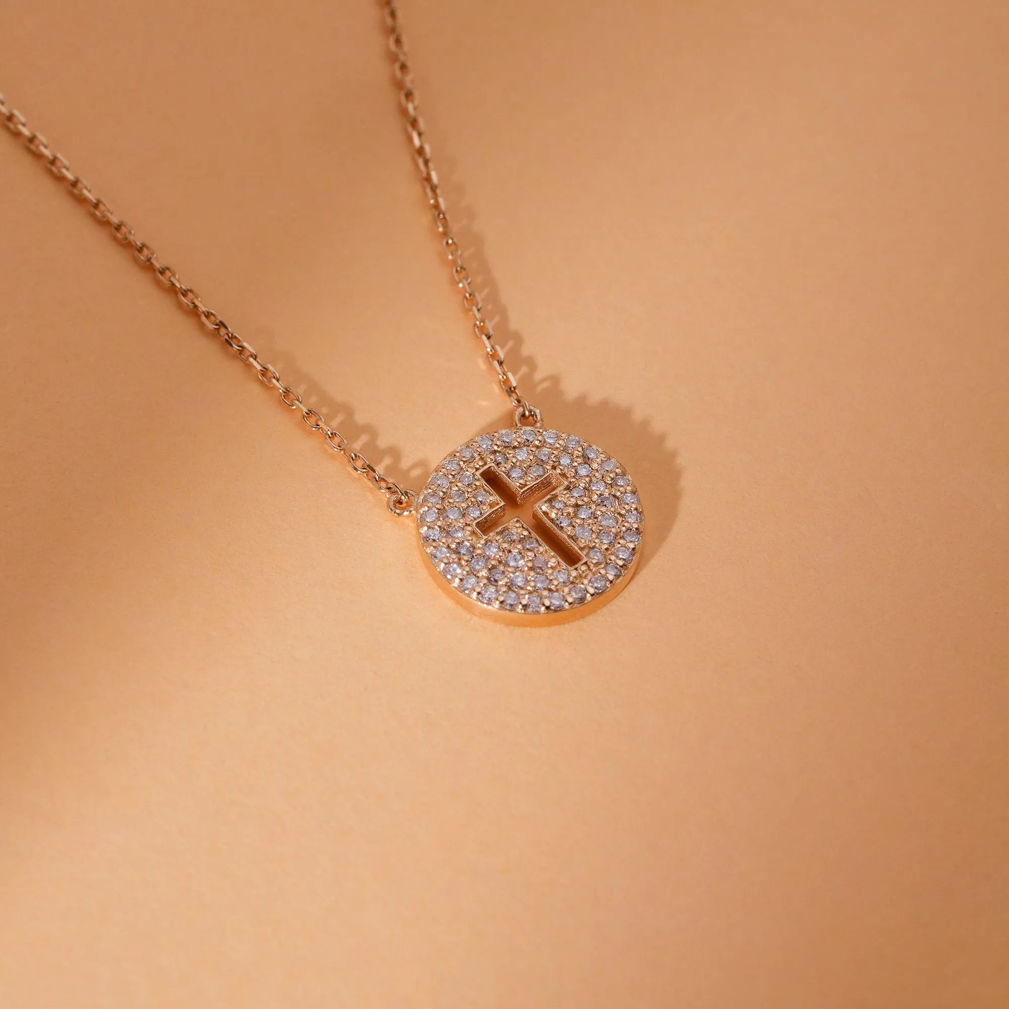 Cross Cutout Diamond Disc Necklace, Magdalen