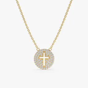 Cross Cutout Diamond Disc Necklace, Magdalen