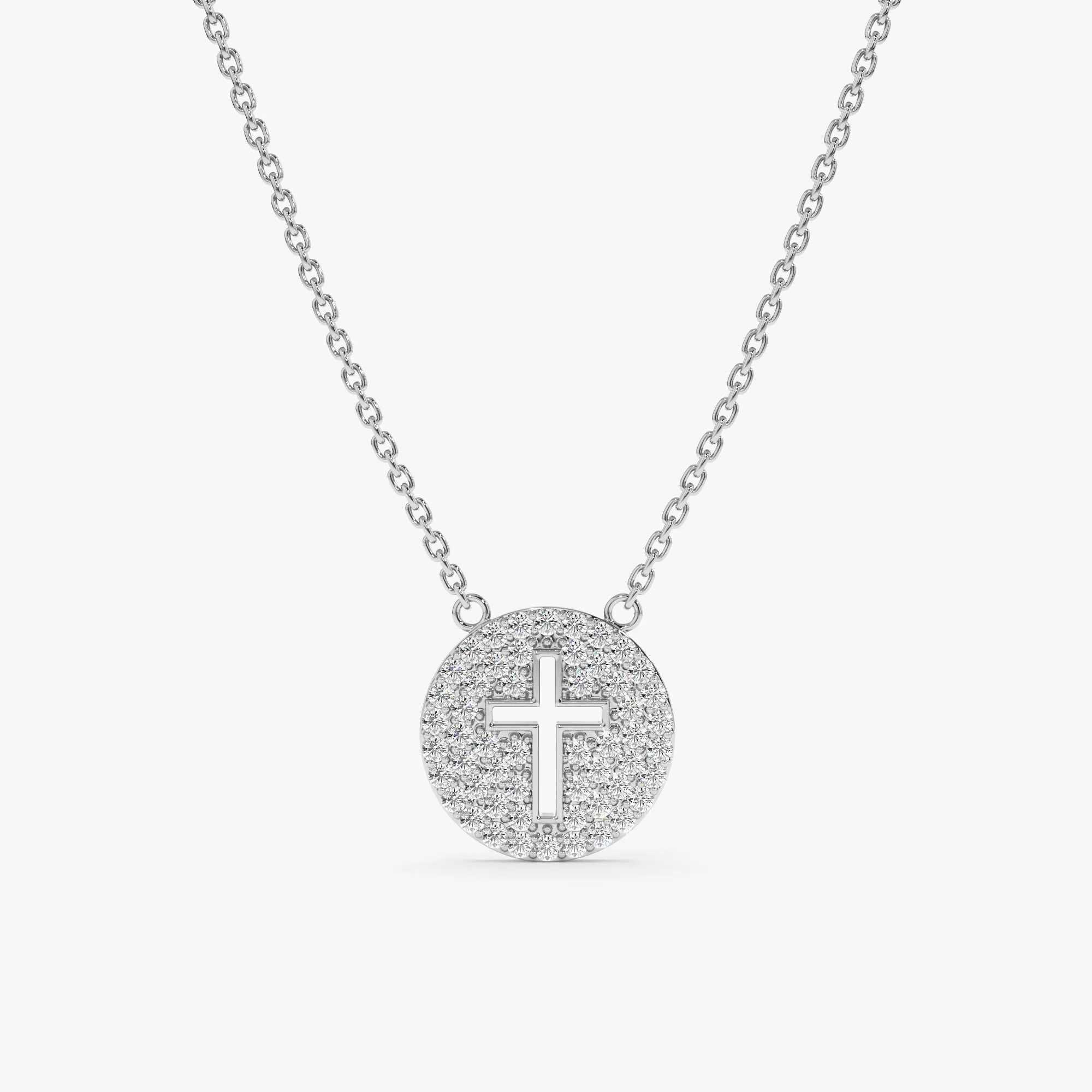 Cross Cutout Diamond Disc Necklace, Magdalen