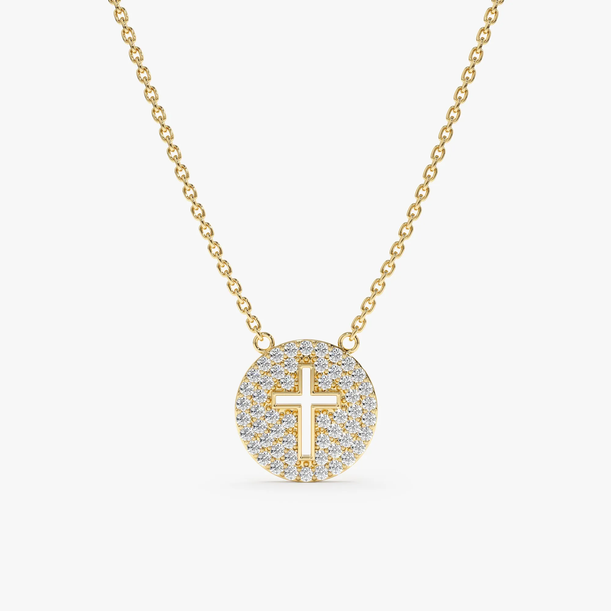 Cross Cutout Diamond Disc Necklace, Magdalen