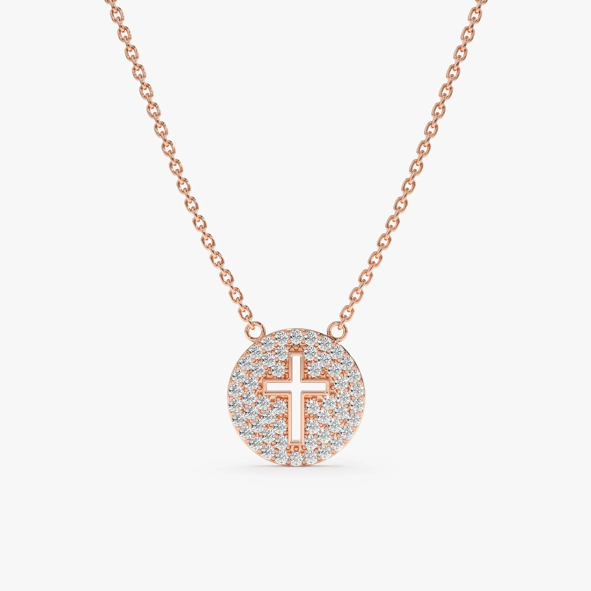 Cross Cutout Diamond Disc Necklace, Magdalen