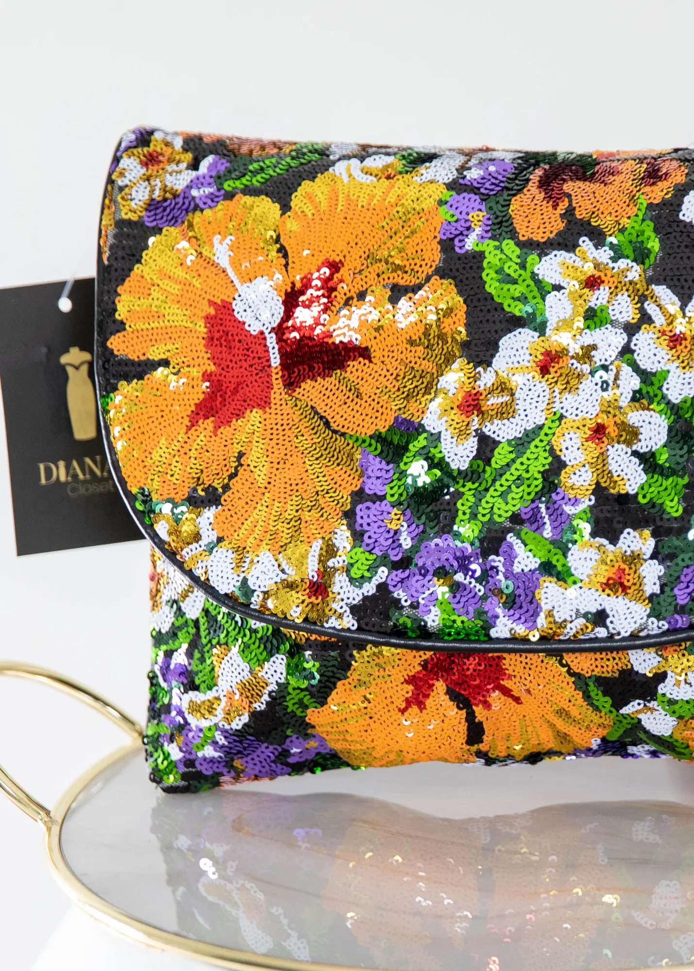 Floral Sequin Clutch Bag