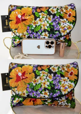 Floral Sequin Clutch Bag