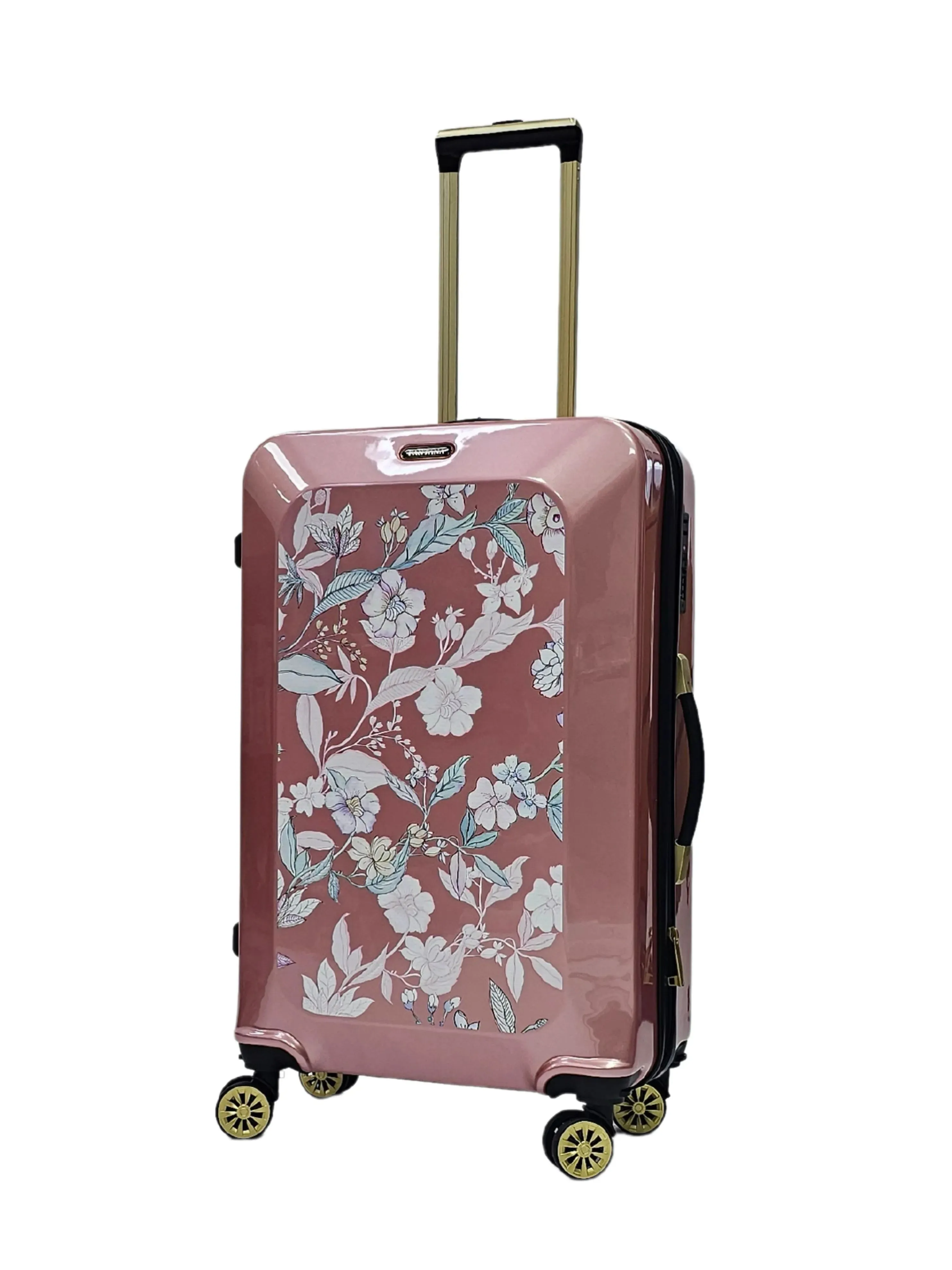 Floral Shiny Hard Case Shell Roller Wheels Suitcase