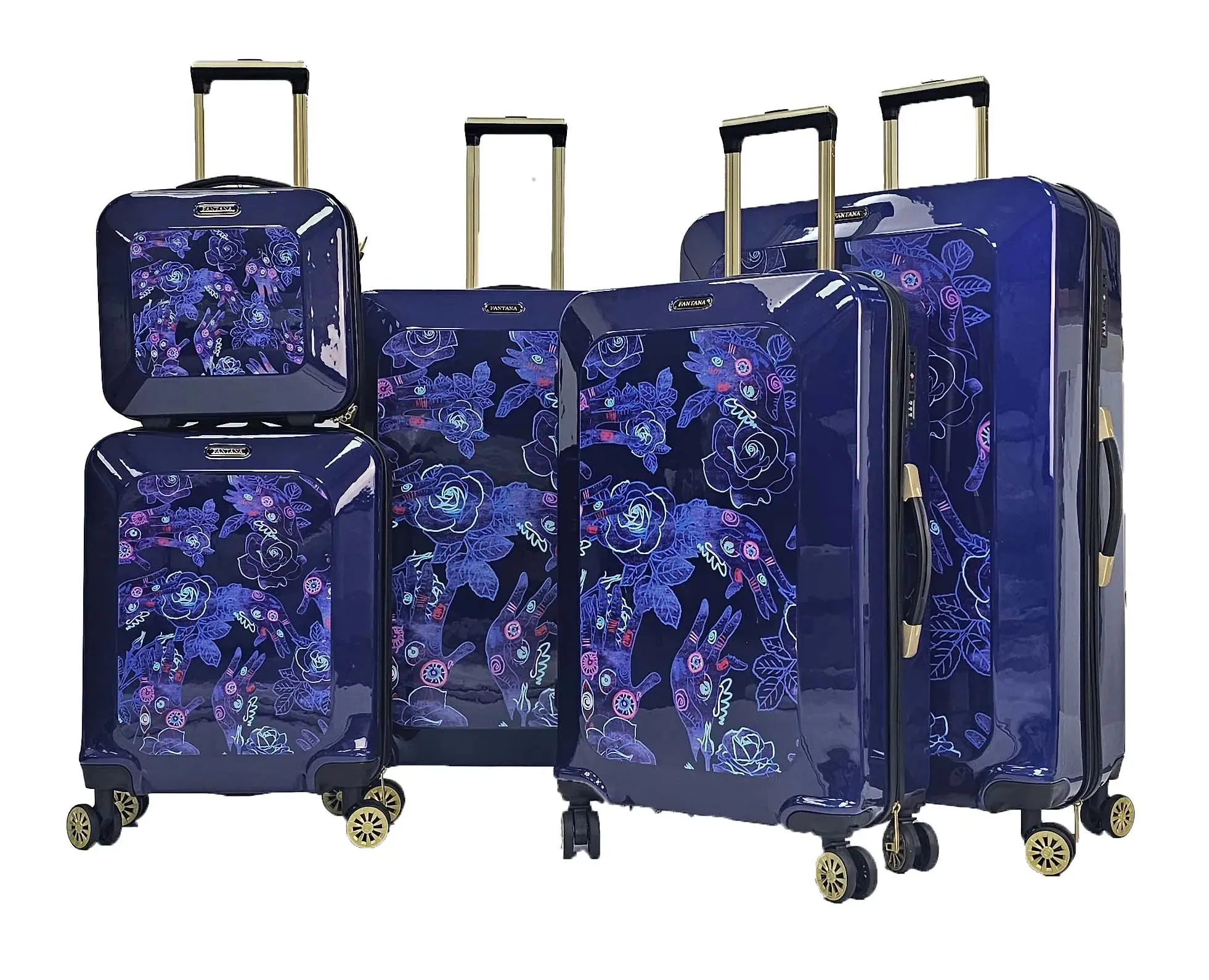 Floral Shiny Hard Case Shell Roller Wheels Suitcase