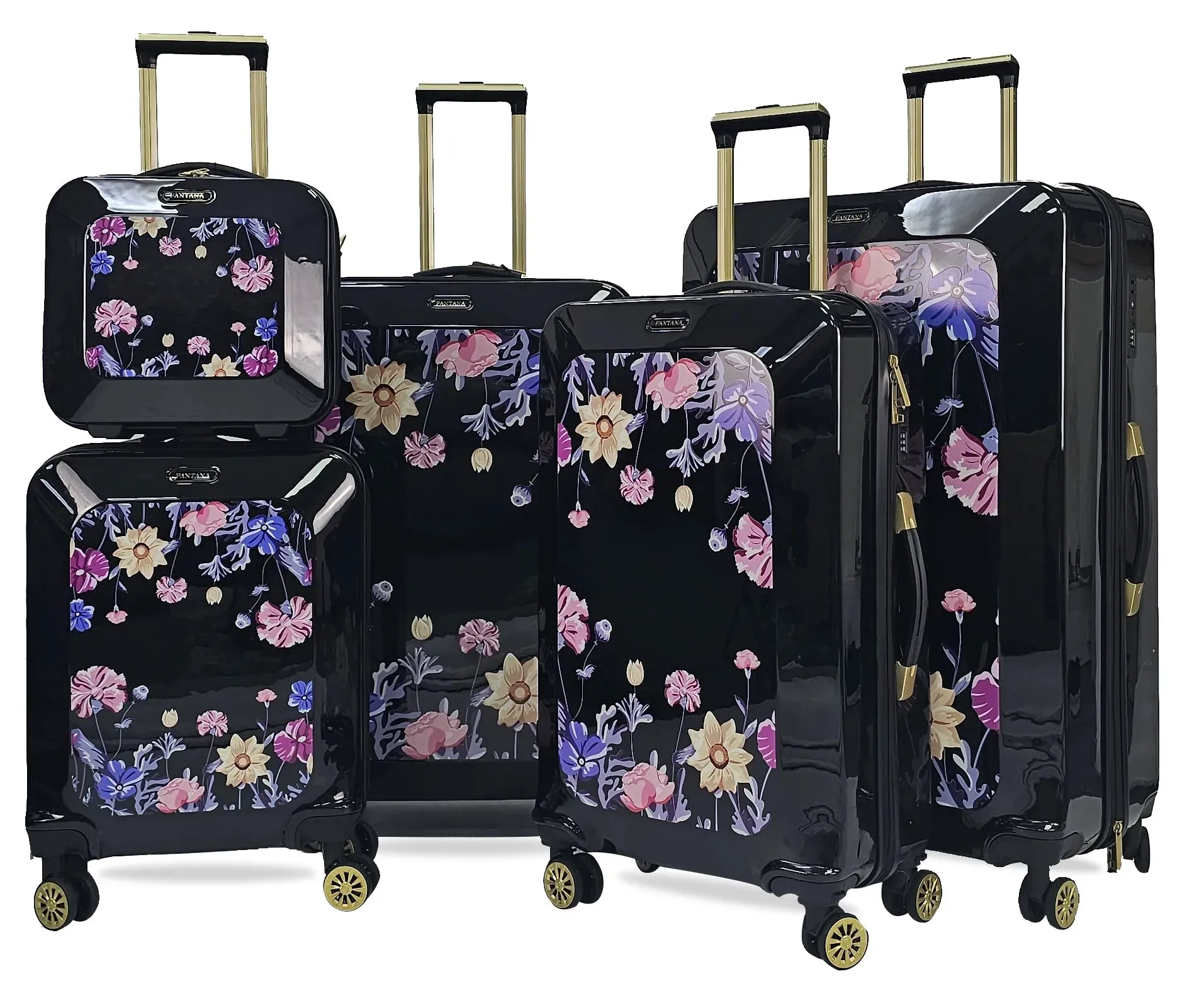 Floral Shiny Hard Case Shell Roller Wheels Suitcase