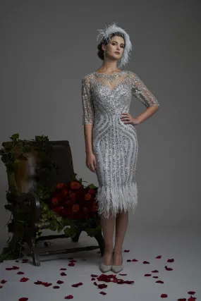 Gill Harvey Silver Feather Dress - 7003